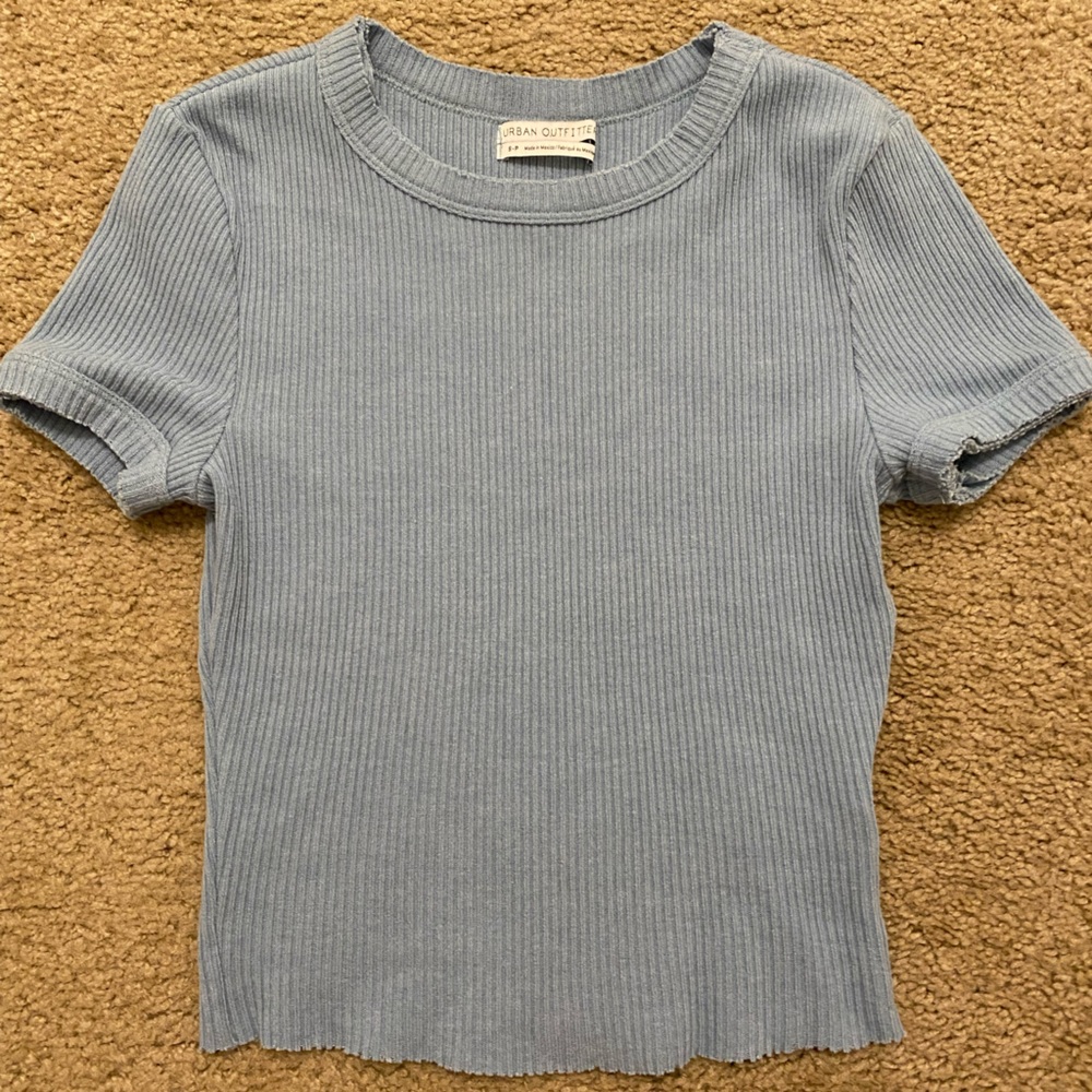 Urban Outfitters Blue Tee Ribbed Semi Cropped Top